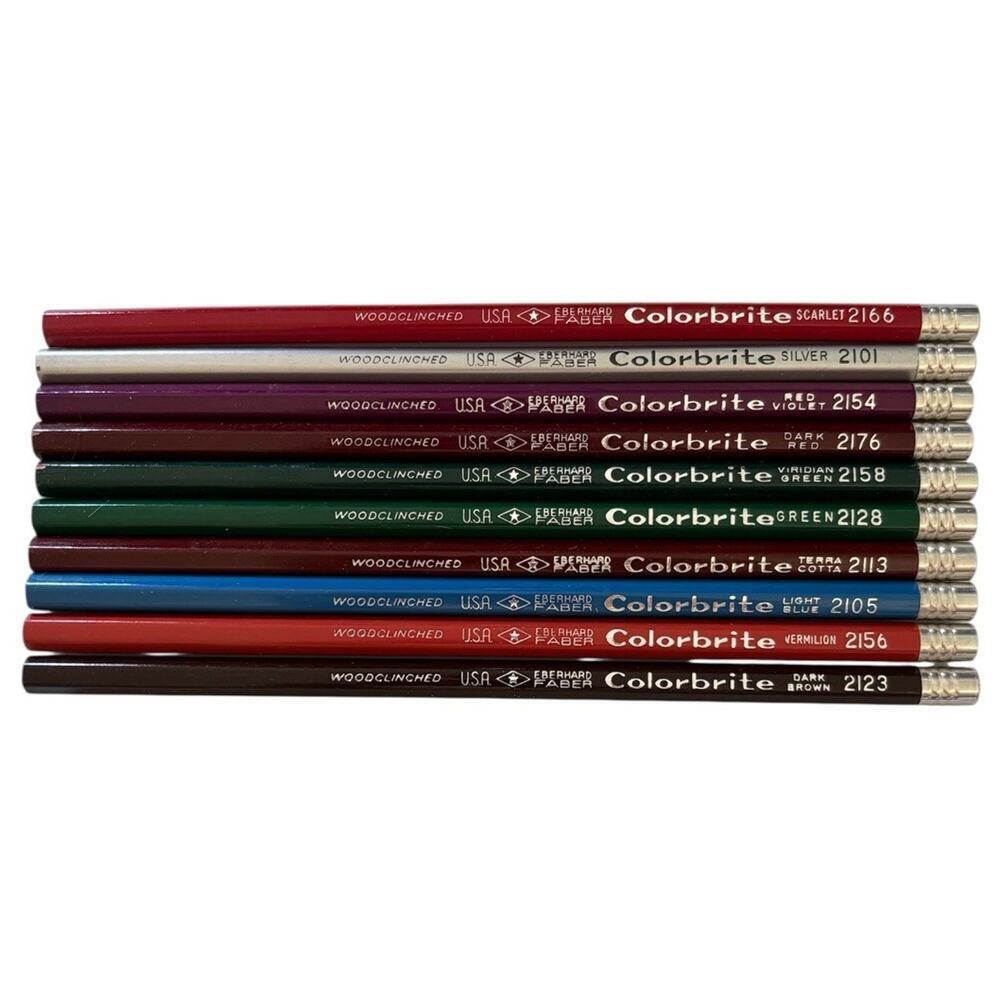 10 Eberhard Faber Colorbrite Woodclinched Metal Cap Colored Pencils USA